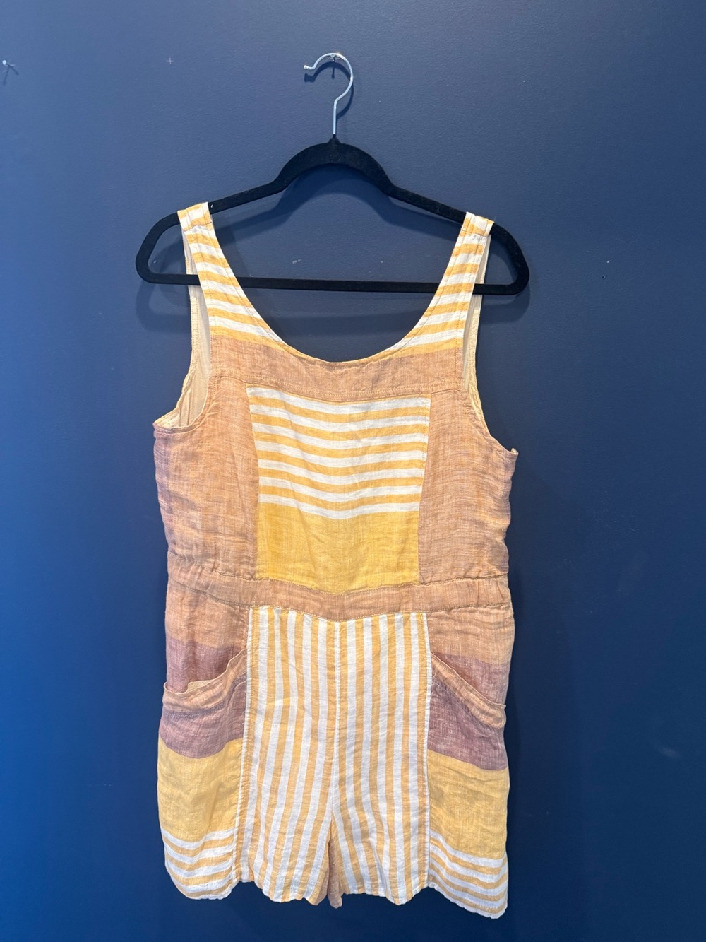 Ett:twa Anthropologie Linen Romper Sz 12 Colorblock Striped Boho 🌾